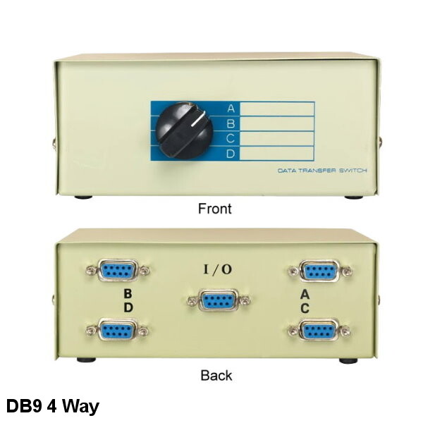 KNTK 4-Way DB9 Female Data Transfer Switch Box Box Rotary Printer RS232 Serial