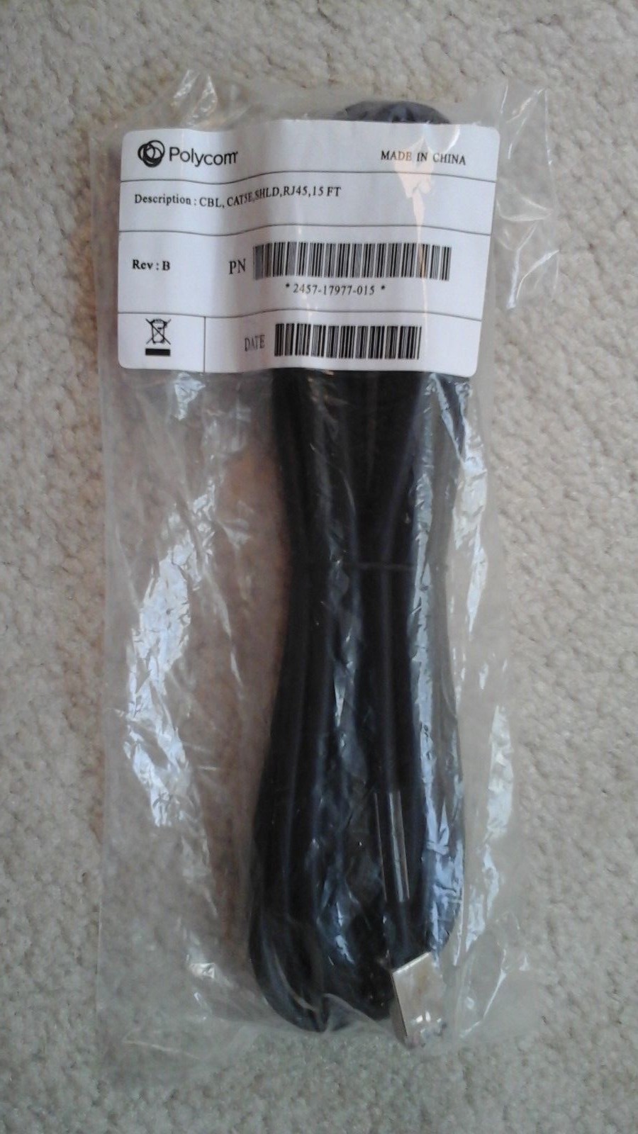 Polycom 2457-17977-015 CBL, CAT5E, Shielded, RJ45, 15ft. Cable Rev: B/D