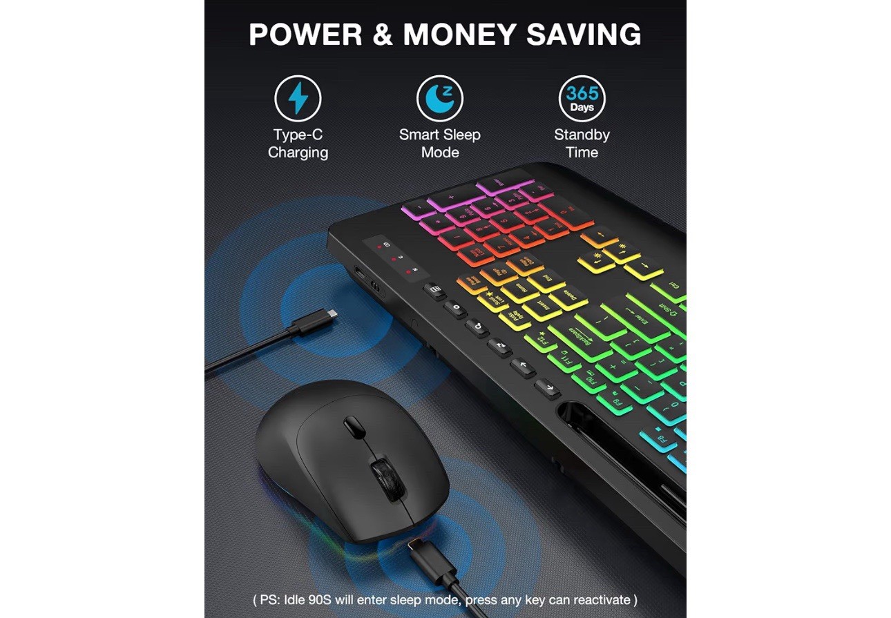 SABLUTE Black Wireless keyboard/mouse combo 9 backlit effects No USB Wireless