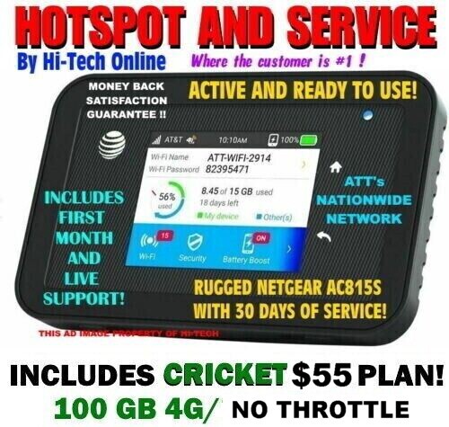 NETGEAR HOTSPOT W/SERVICE ⚡ 100 GB DATA ⚡ USA-MEXICO-CANADA⚡ CRICKET - ATT  ✅