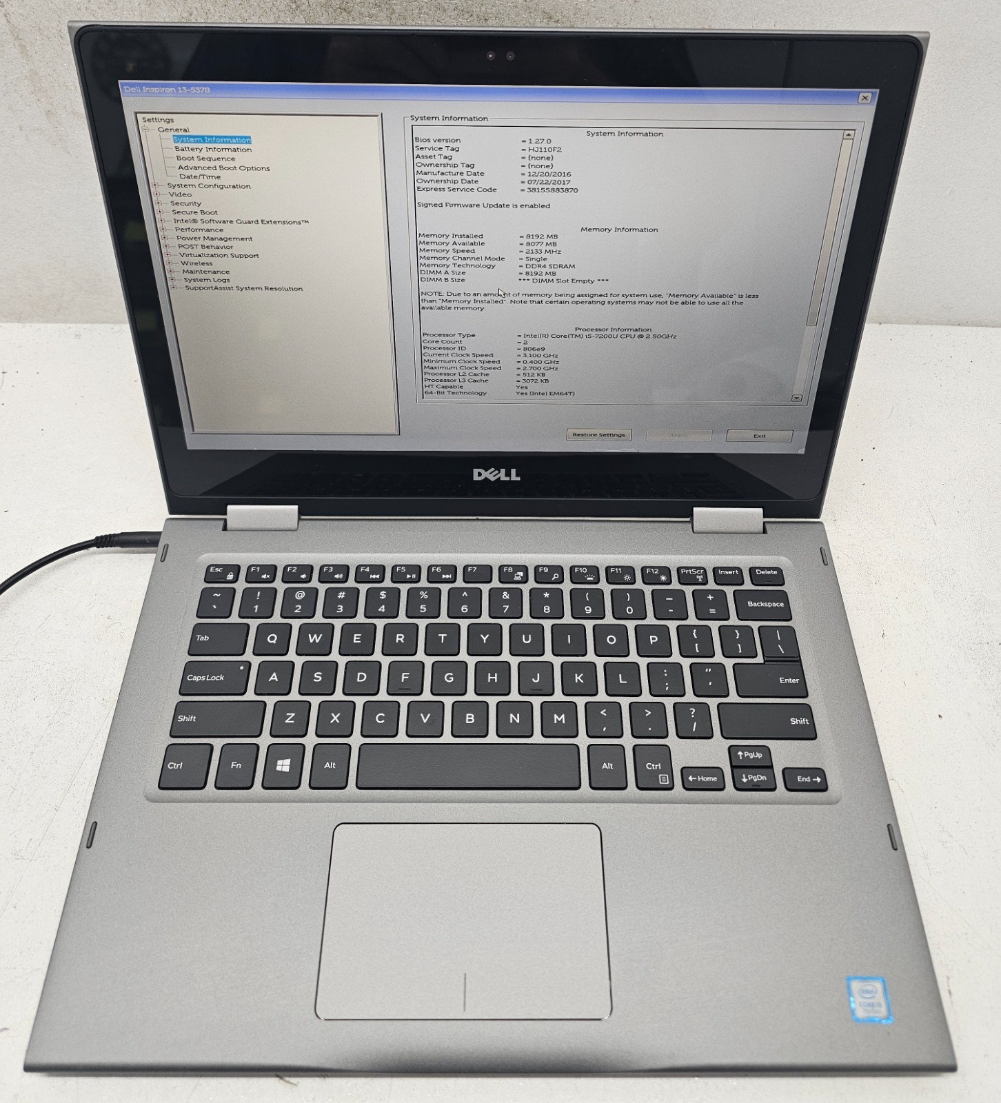 Dell Inspiron 13-5378 13.3" Laptop Intel Core i5-7200U 8GB Ram NO HD/OS (FL)