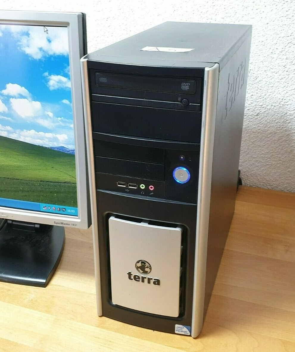 Terra Windows XP Gamer PC 512MB Size VGA DVI HDMI 250GB 4GB DVD RETRO Computer