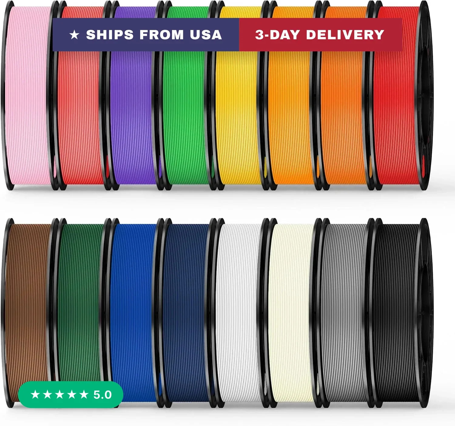 16 Color Pack Elite PLA+ Filament Bundle, Multicolor PLA+ 3D Printer Filament 1.