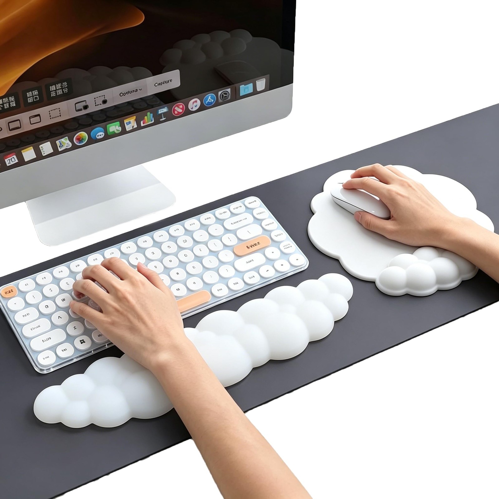 Cloud Keyboard Wrist Rest and Mouse Rest, Kawaii Memory Medium, White