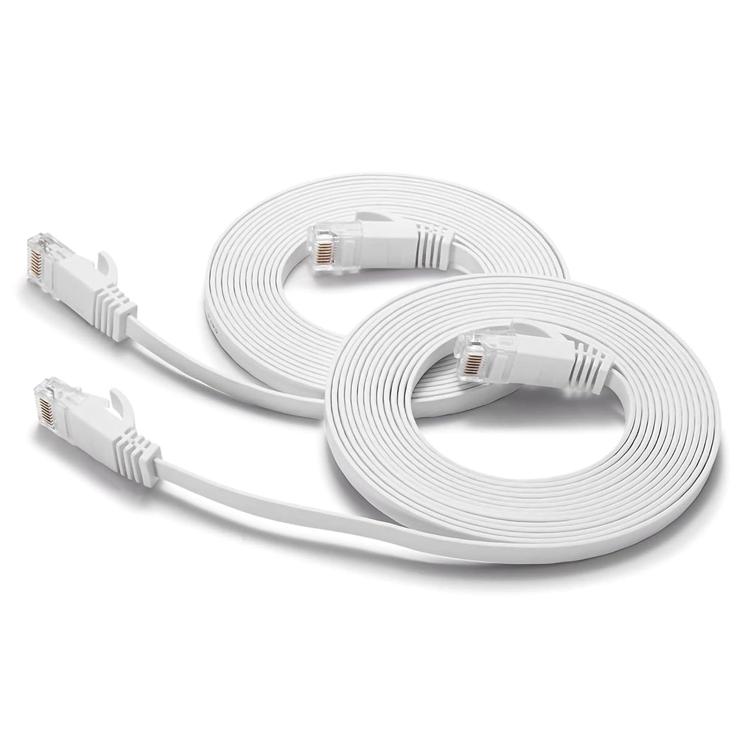 Cat6 Ethernet Cable 10FT 2Pack White, Cat-6 Flat RJ45 Computer Internet