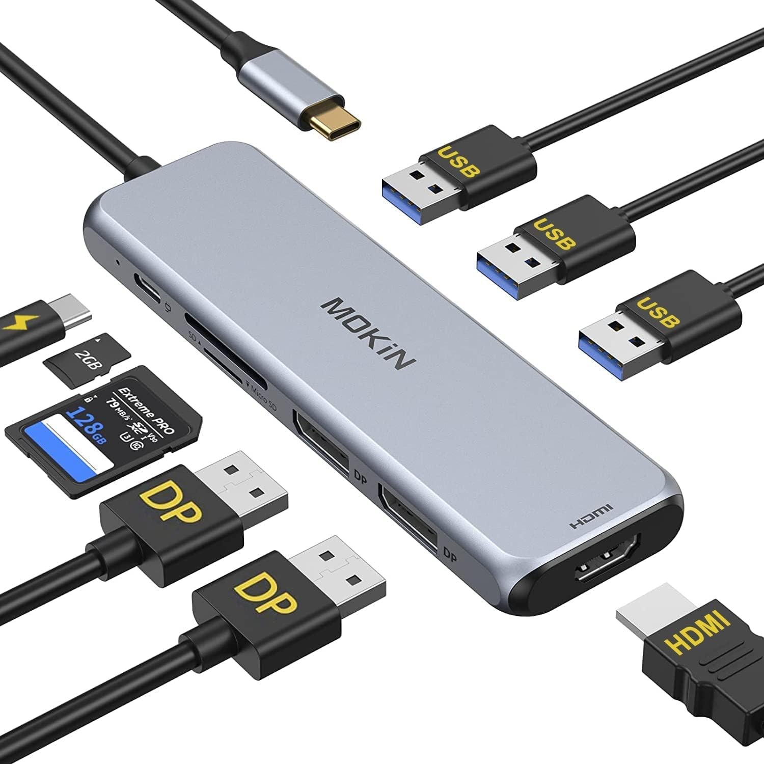 Docking Station Dual DisplayPort, MOKiN USB C Hub Dongle with 2 DP, white 