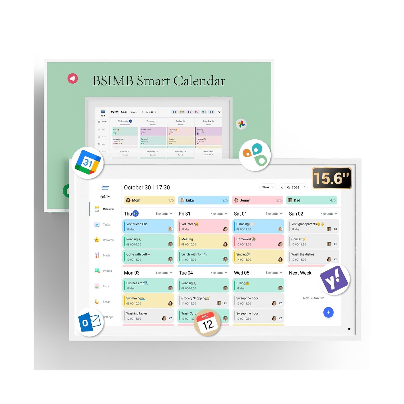 BSIMB 15.6 Inch Digital Calendar - Chore Chart, Meal Planner, Rewards System,...