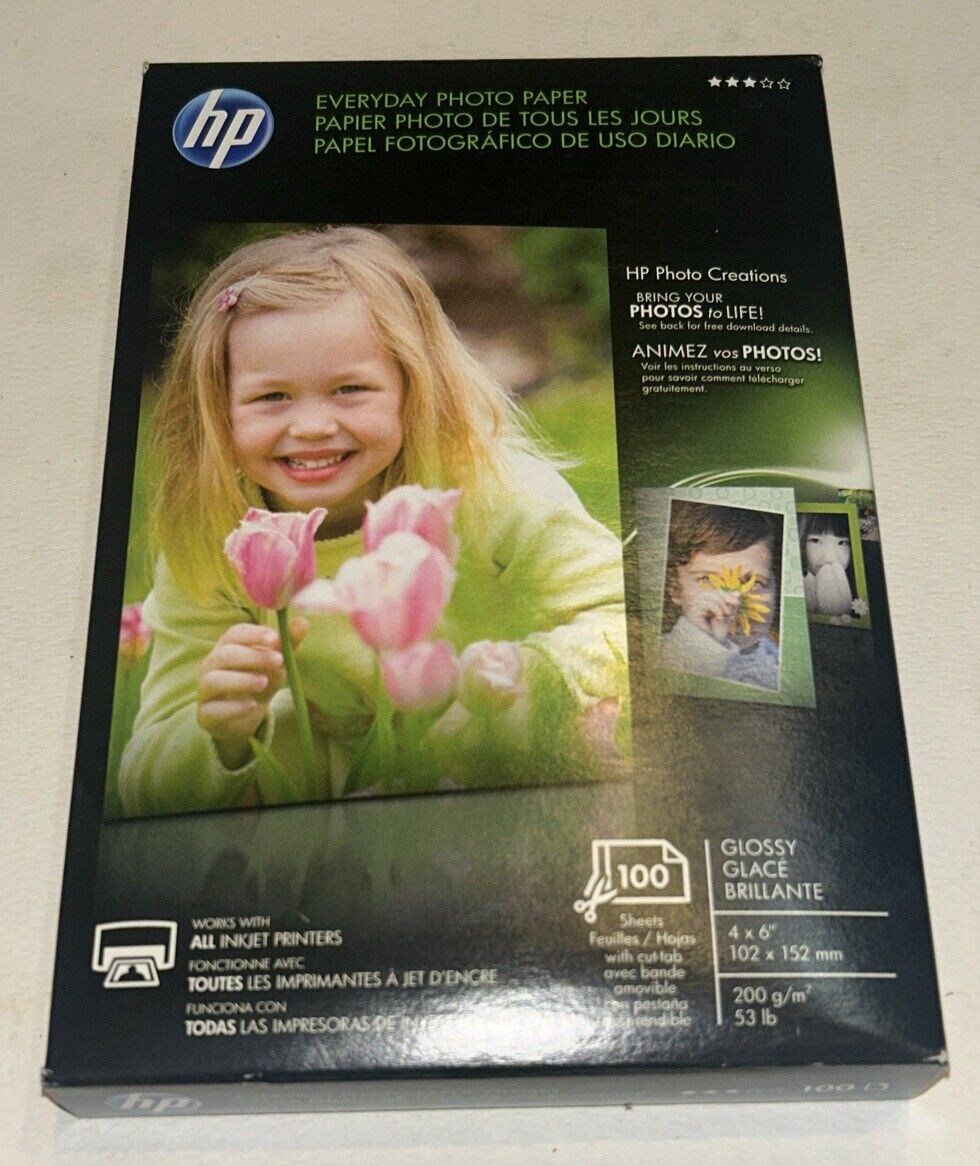 Genuine HP Everyday Photo Paper 100 Sheets 4x6 Glossy New