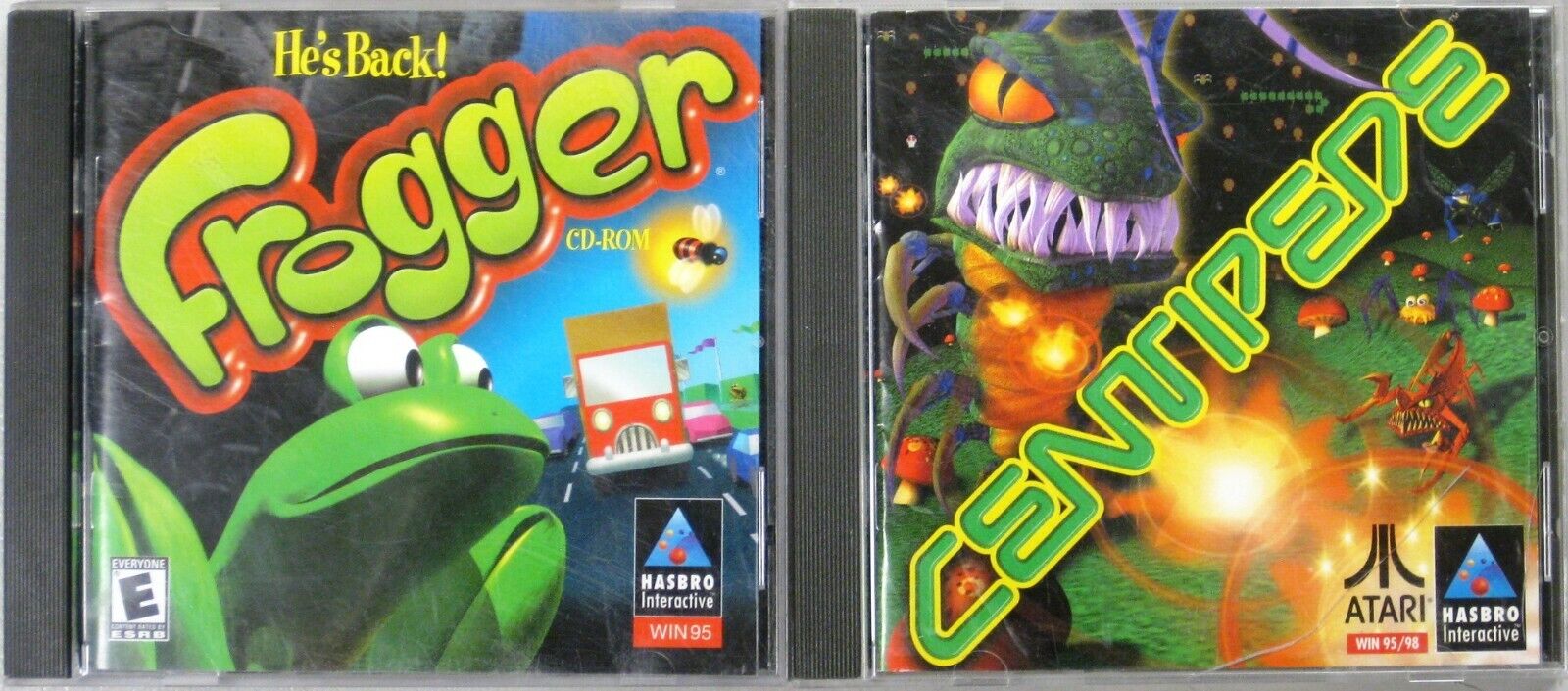 o'o'o . Set of 2 . FROGGER + CENTIPEDE . . Classic Hasbro Atari Software CD-ROMs