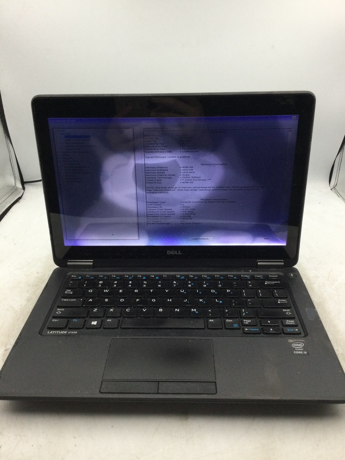 DELL LATITUDE E7250 - BOOTS TO BIOS - INTEL I5 5300 - NO RAM - READ DESC -BB
