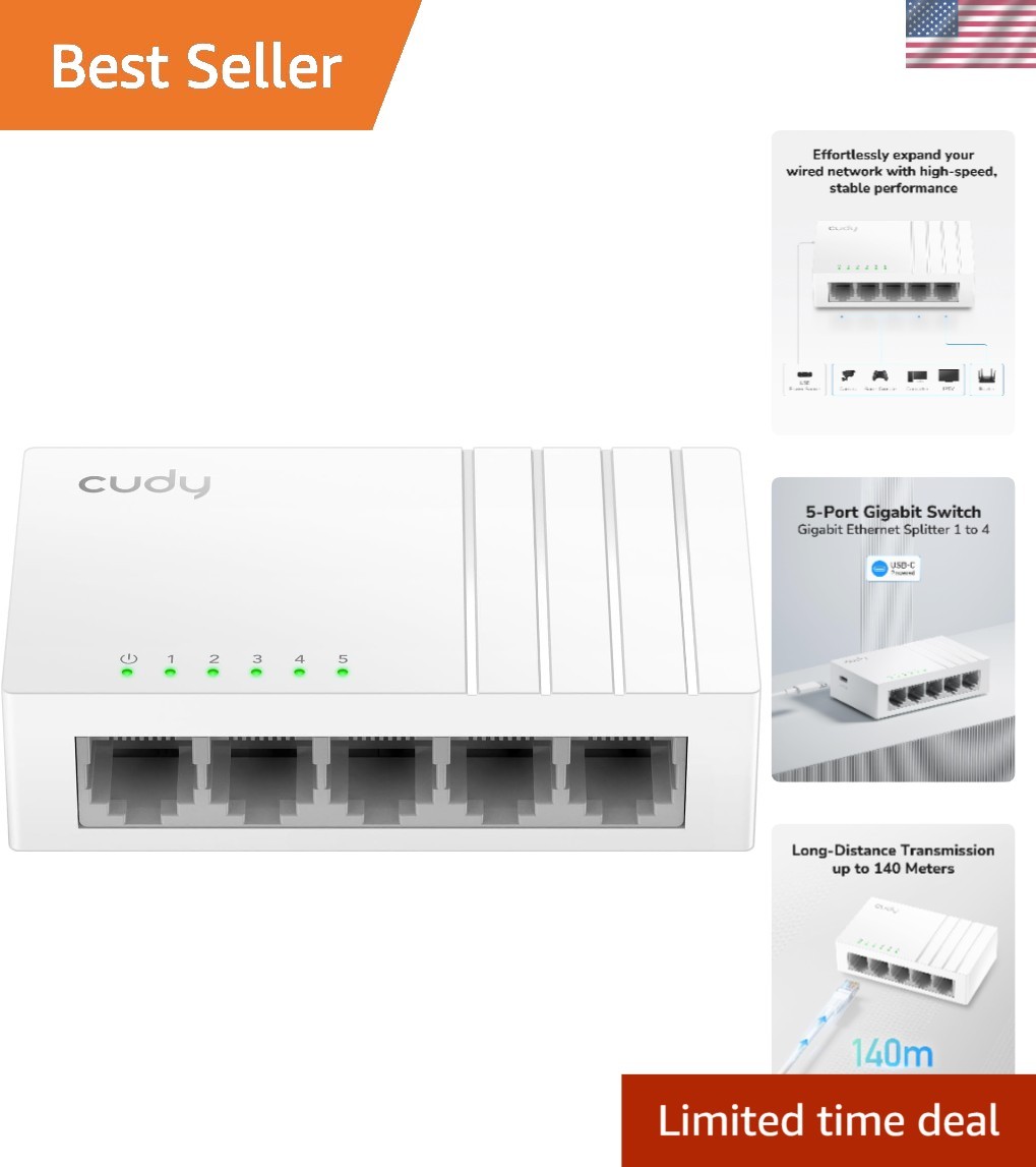 5-Port Gigabit Ethernet Network Switch, USB-C Power Input, GS105U