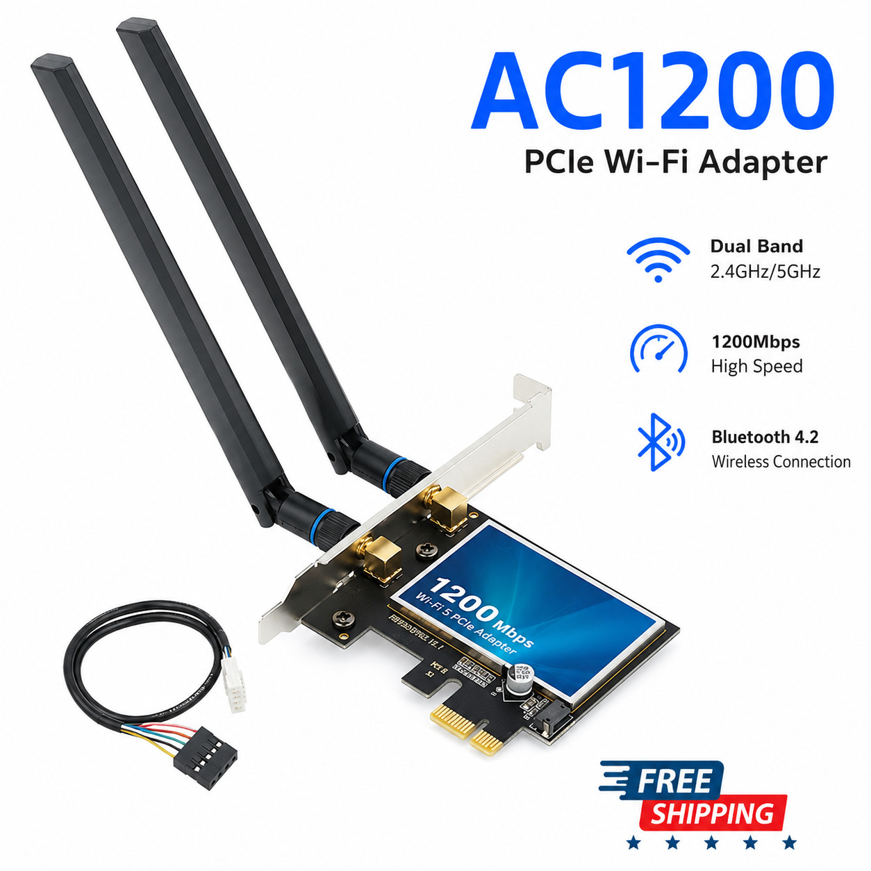 FENVI AC1200 PCIe WiFi Card Bluetooth 4.2 Dual Band 1200Mbps Adapter for PC