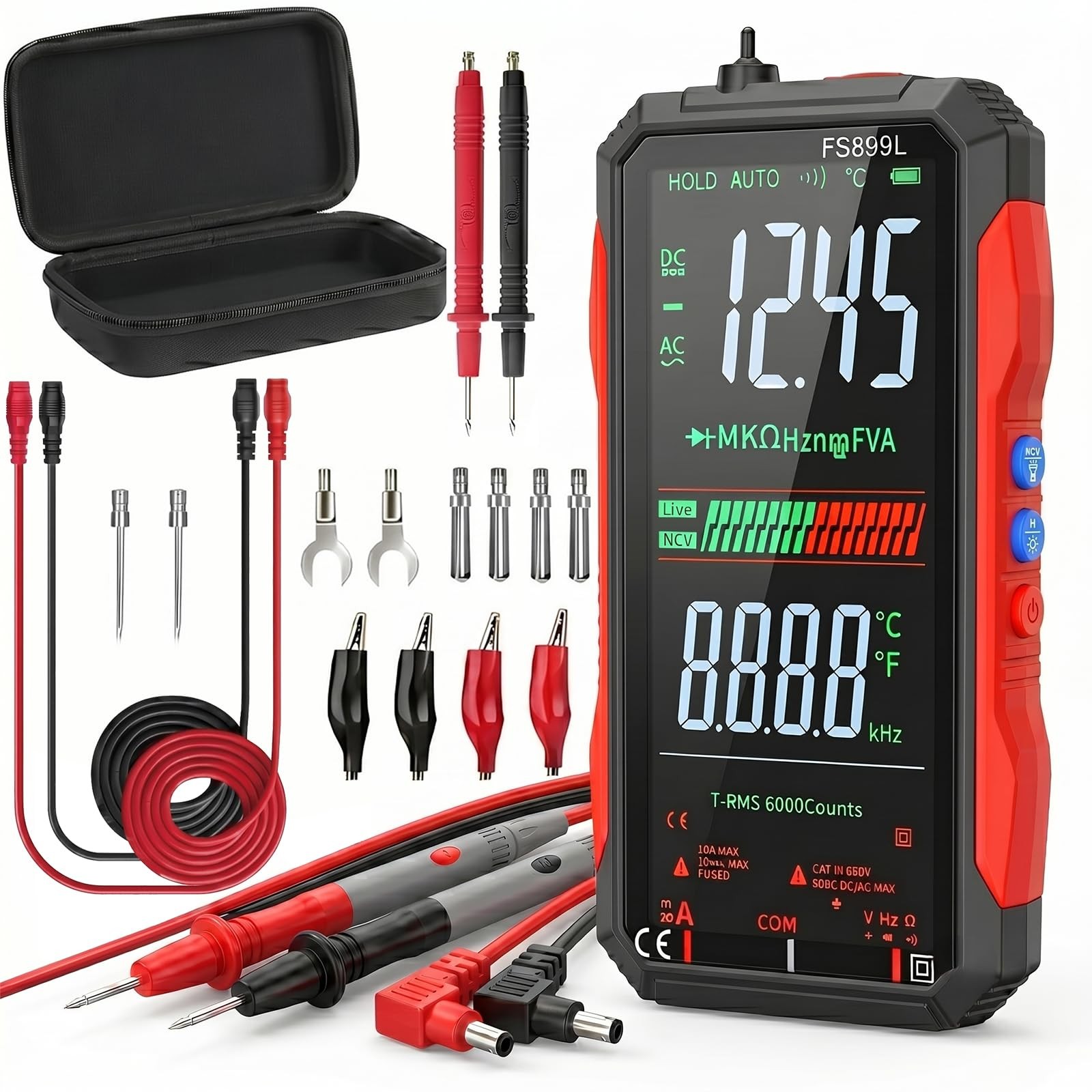 2026 Upgraded FS899L Digital Multimeter & 20 pcs Silicone Test Leads Black
