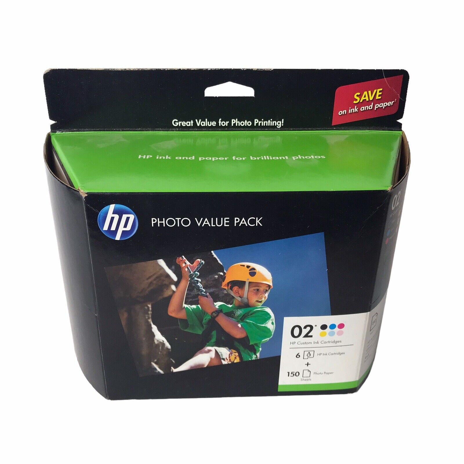 HP 02 Ink Cartridges Combo Pack +150 Sheets Photo Paper EXP 6/2014 NEW Sealed
