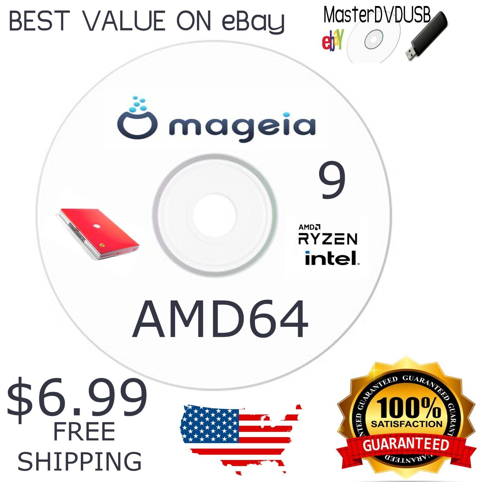 Mageia 9 (i586) DVD - Laser Printed Grade AAA+ Best Value Free Same-Day Shipping