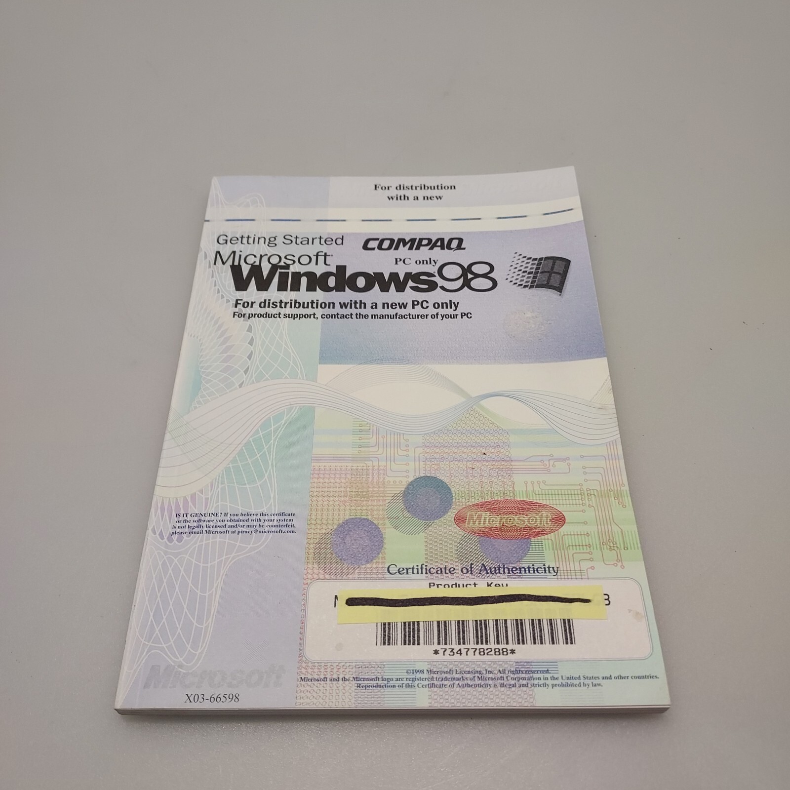 VINTAGE 1998 MICROSOFT WINDOWS 98 GETTING STARTED BOOK PRODUCT KEY CODE NOS OEM