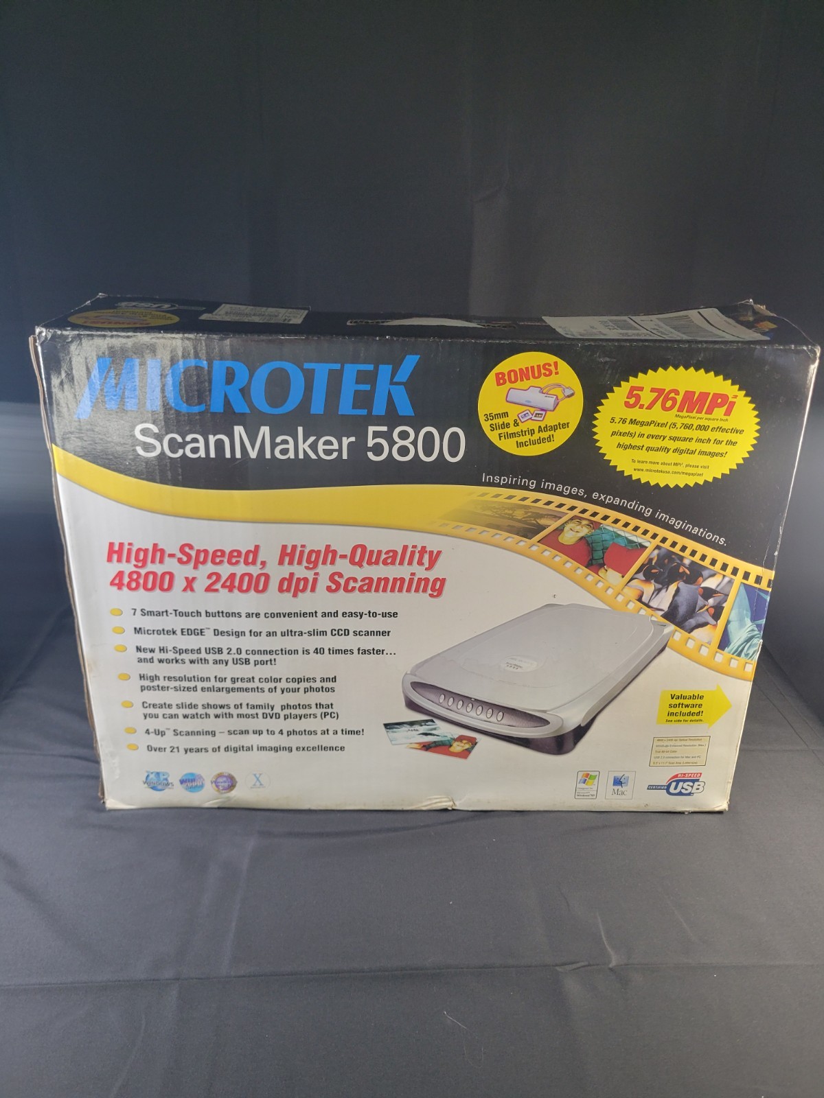 Microtek ScanMaker 5800 Flatbed Photo Scanner 4800x2400 DPI USB Open Box Disc