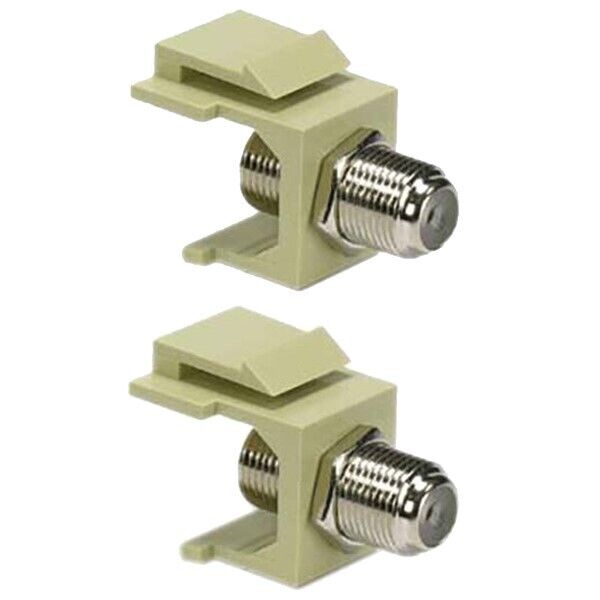 2x F Type Female to Female Keystone Jack Coax Connector Snap In Wall Plate Ivory