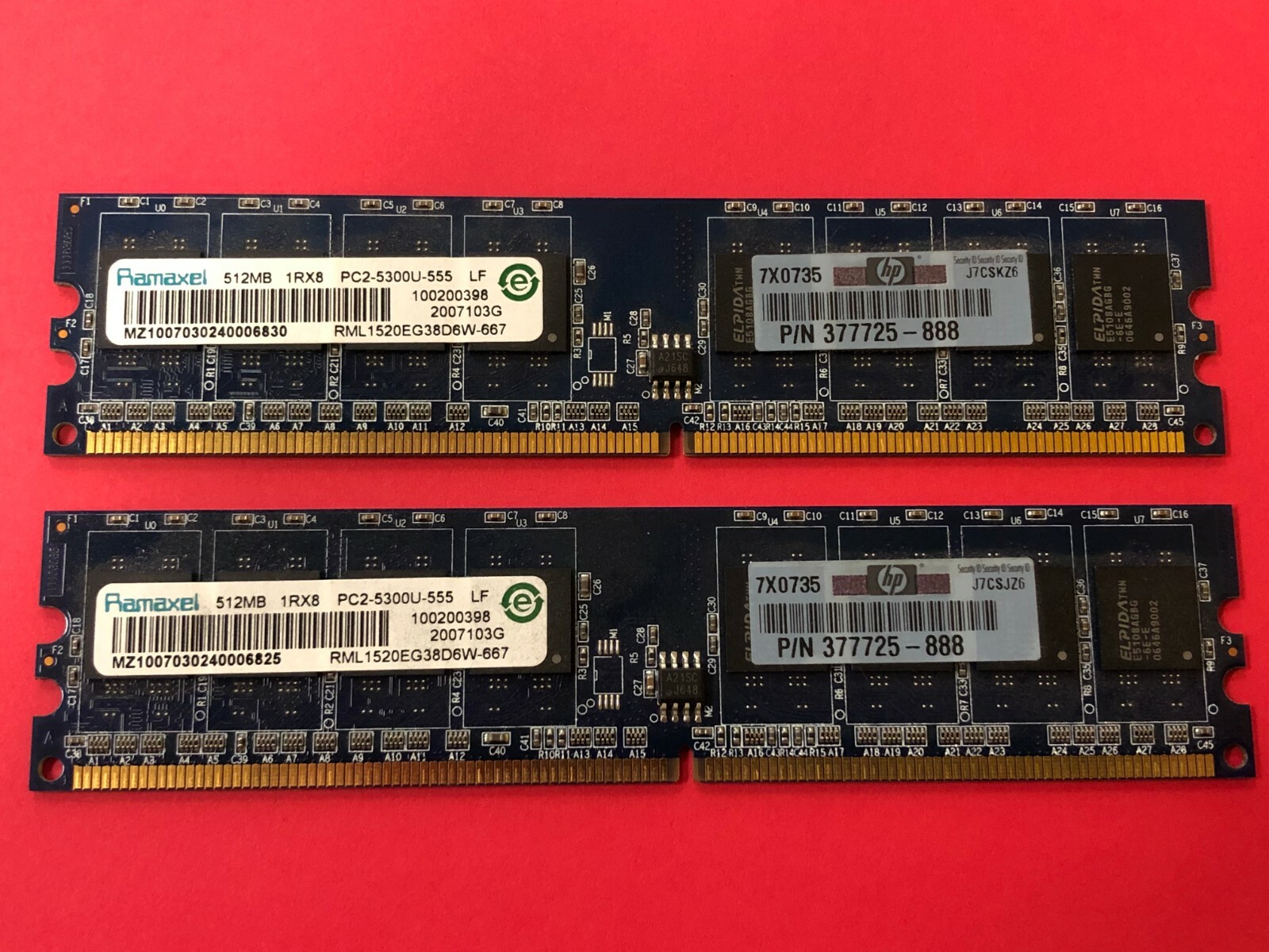 Ramaxel HP 1GB (2X512MB) 1RX8 PC2-5300U-555 RAM  RML1520PG38D6F-667 ,377725-888