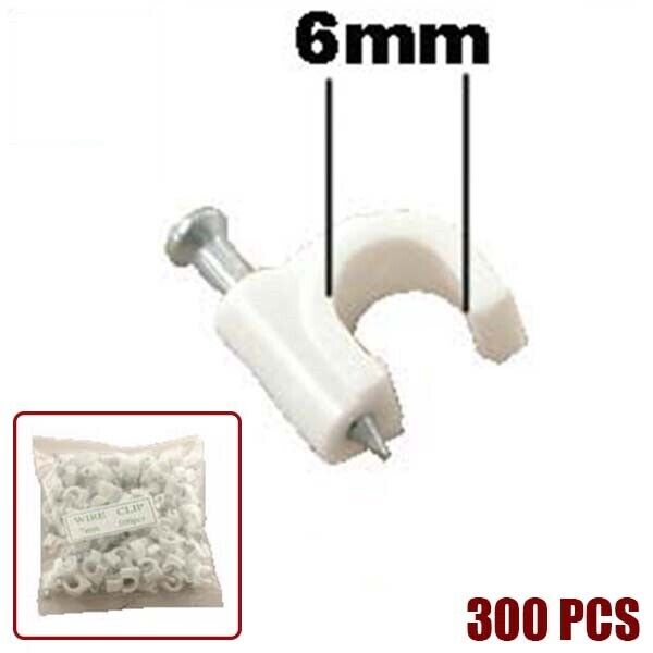 300x 6mm Nail In Cable Wire Clips RG59 Coax CAT6 CAT5e Cord Clamps Tacks White