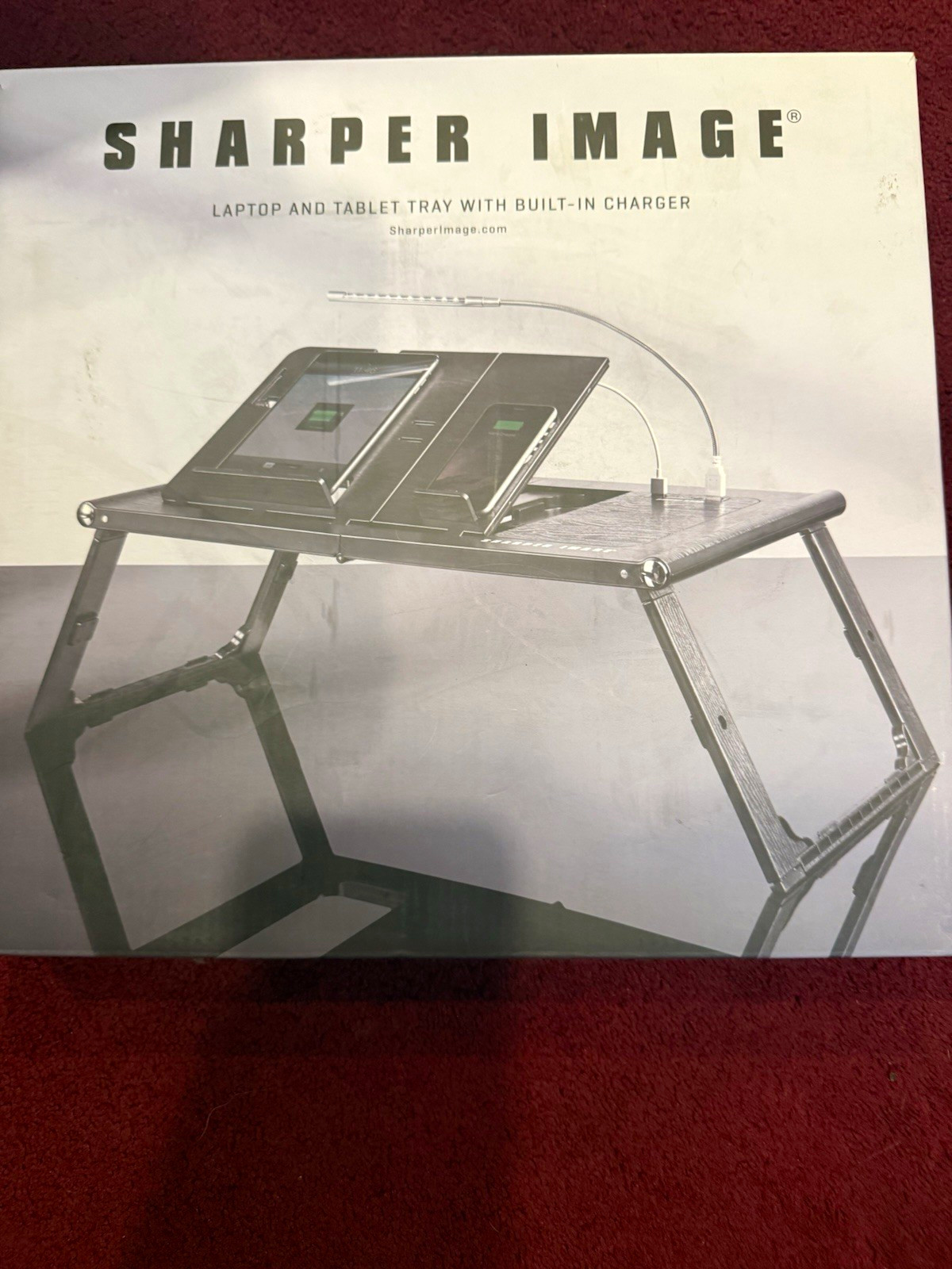 Sharper Image Black Lap Desk Foldable Adjustable Built-In Charger USB 204819