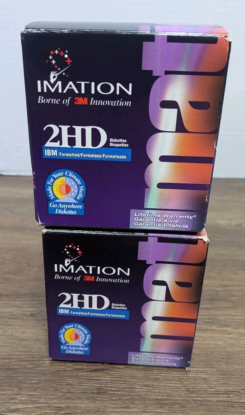 Lot of 2 Boxes - Imation 2HD IBM Formatted Diskettes 49 Disks - New Open Box 