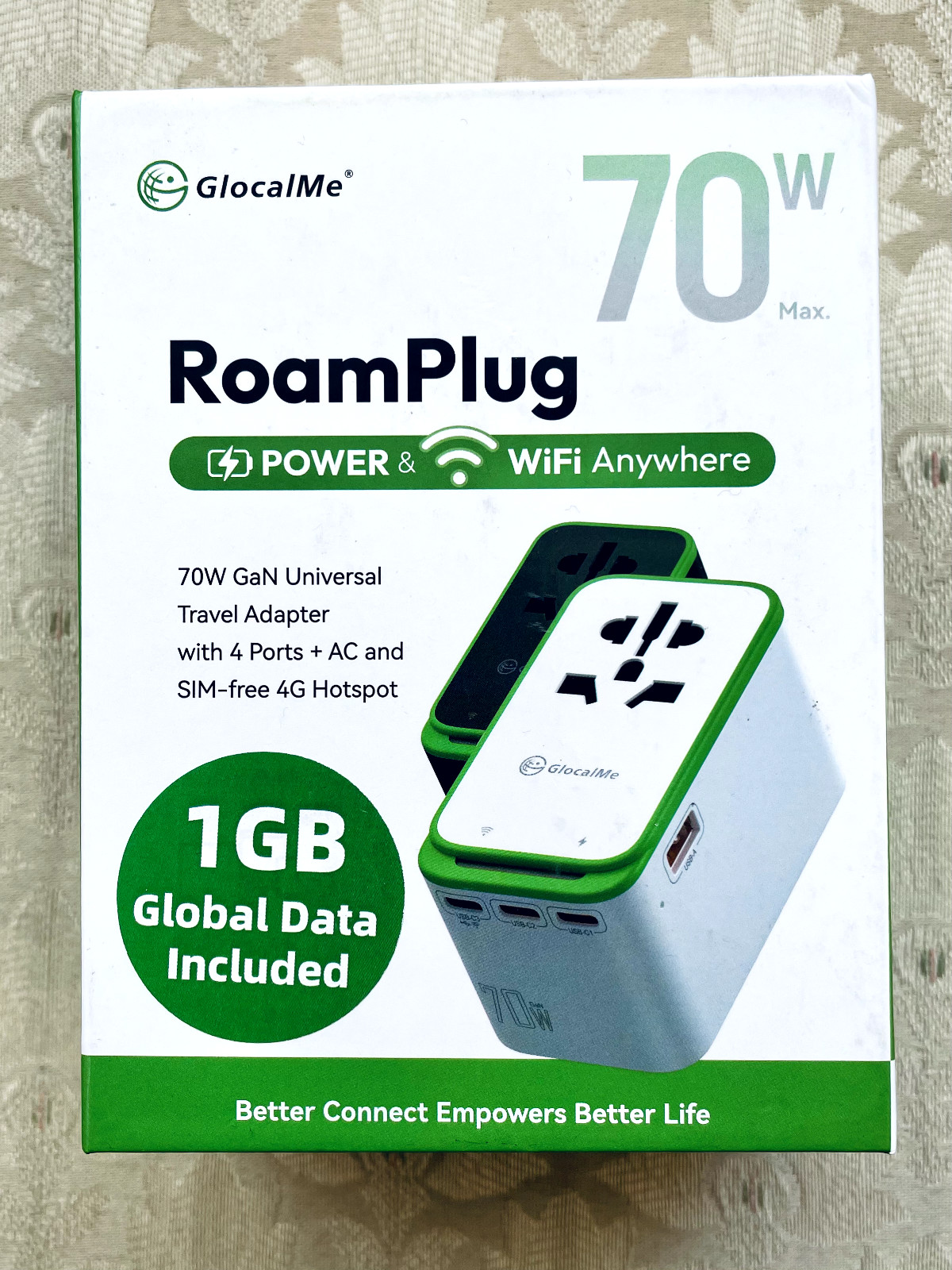 GlocalMe RoamPlug 70W Universal Travel Adapter with 4G WiFi Mobile Hotspot 