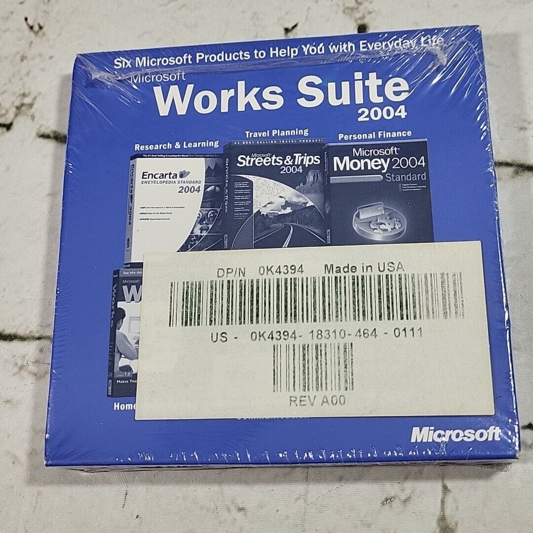 Microsoft Works Suite 2004 DVD-ROM PC Includes Key and Product Codes Sealed 