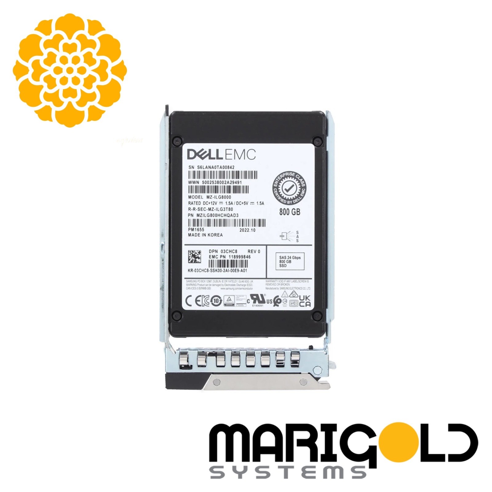 Dell 800GB 2.5" 24Gbps SAS MU TLC SSD 3CHC8 03CHC8