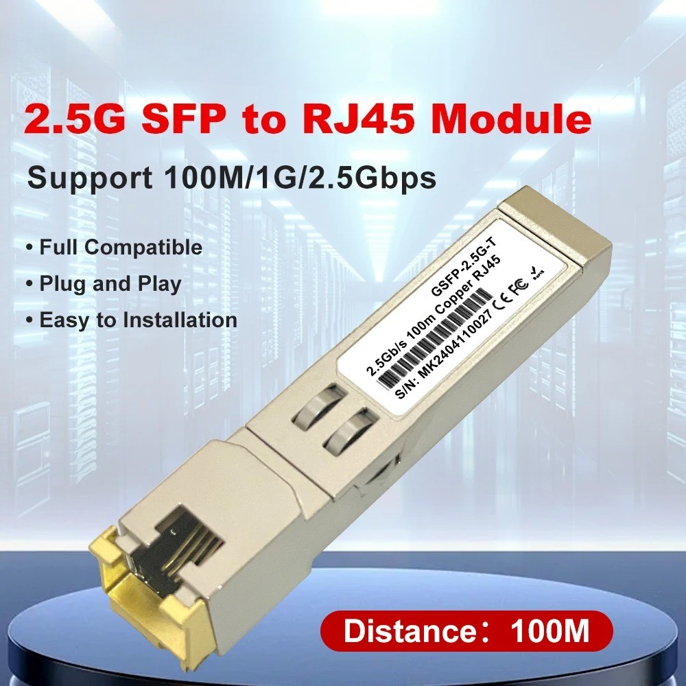 2.5G SFP to RJ45 Copper Optica Module 1.25G/2.5GBase-T 100m RJ45 Port 