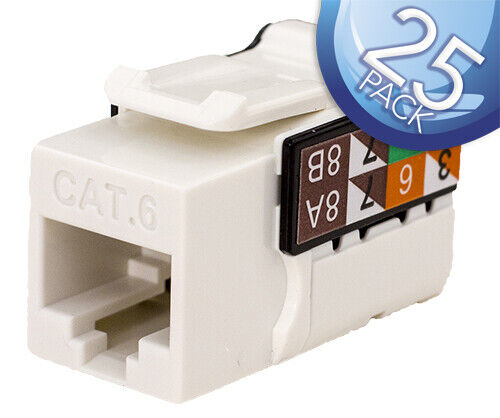 Vertical Cable CAT6 RJ45 Keystone Jack Network Connector - White - 25 Pack