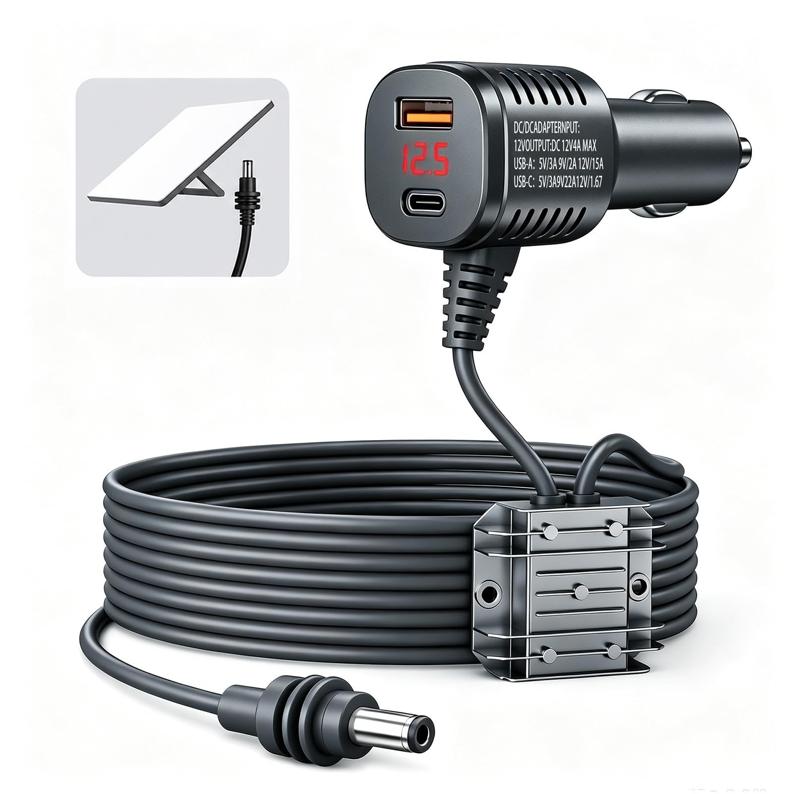 105W Mini Car Power Adapter 12V-24V to 30V, Cigarette Lighter with Voltage Displ