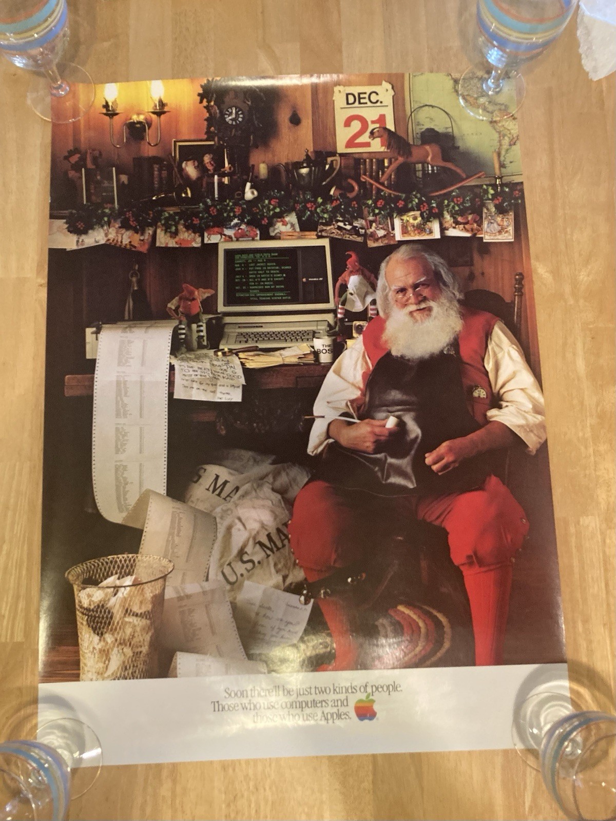 Vintage 1983 Apple Computer Christmas Santa Poster Apple II III 20” X 28”