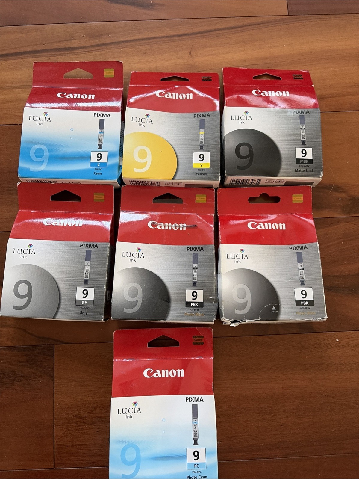 LOT OF 7 GENUINE CANON LUCIA PIXMA PGI-9 INK CARTRIDGES NEW SEALED