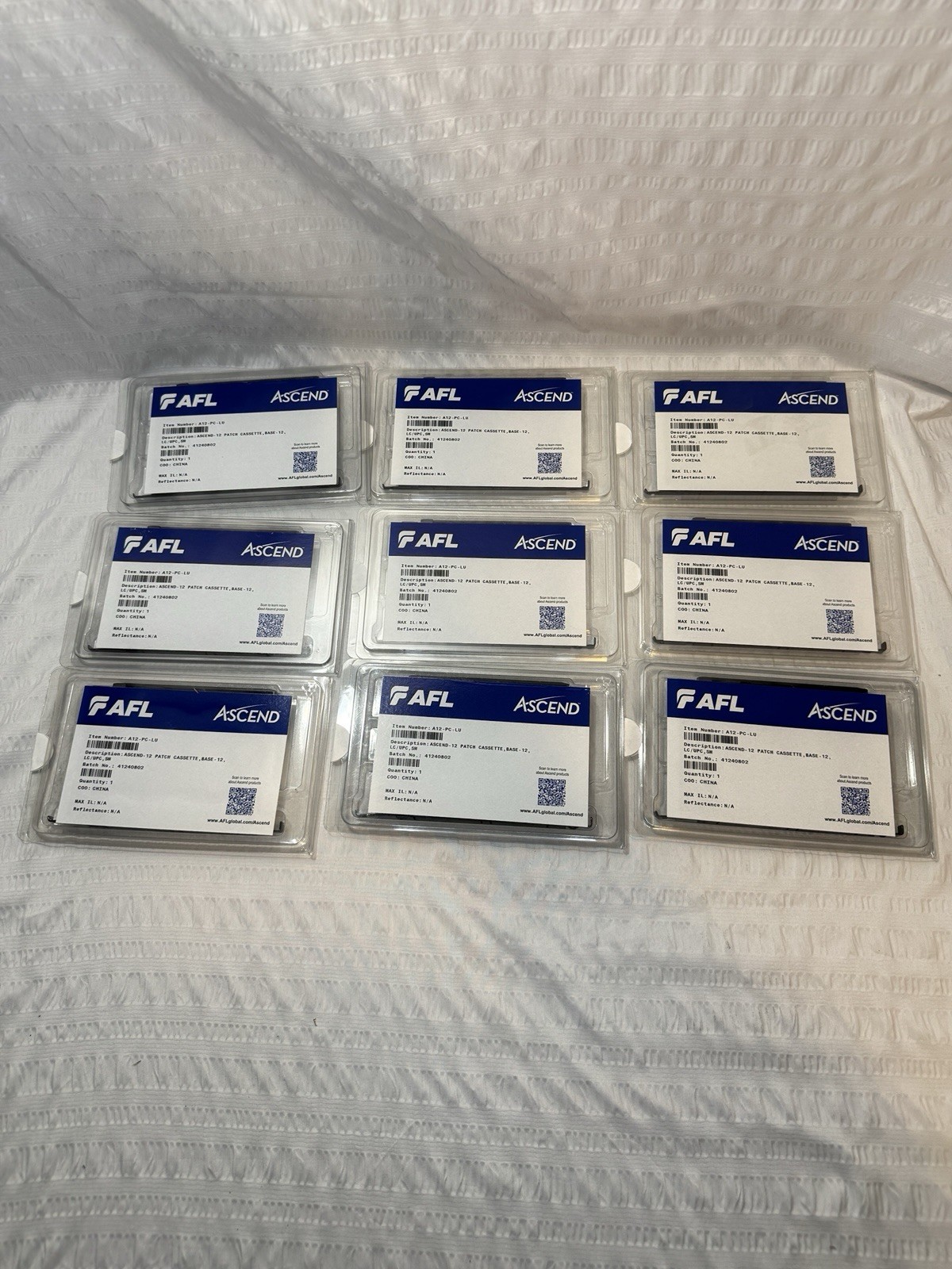 Lot 9 AFL Ascend A12-PC-LU 12 Fiber Patch Cassette LC UPC SM