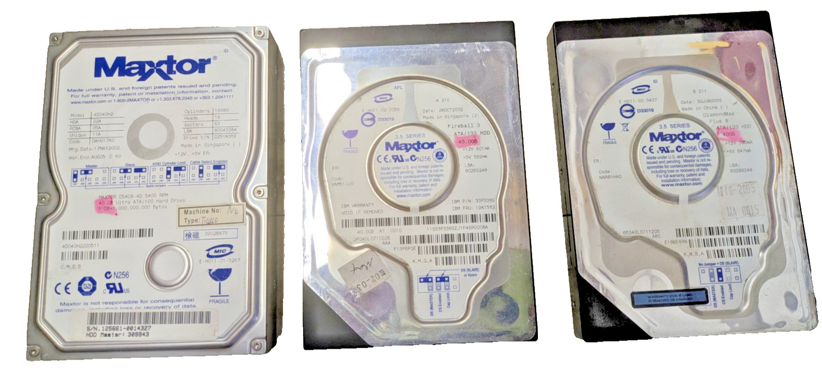 3 Maxtor 40GB PATA IDE ATA 3.5" Hard Drive TESTED