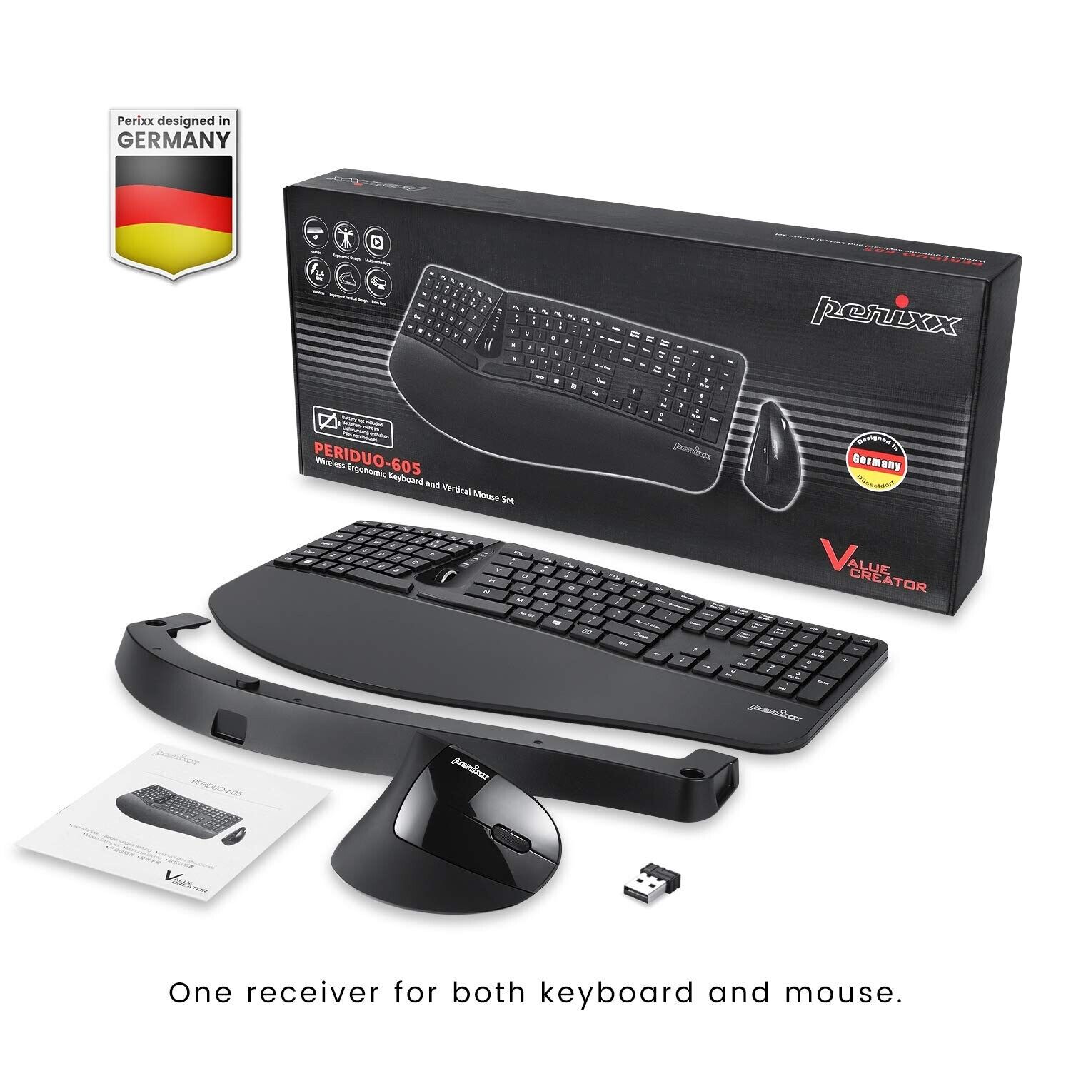 Perixx Periduo-605 Wireless Ergonomic Split Keyboard and Vertical Mouse Combo 