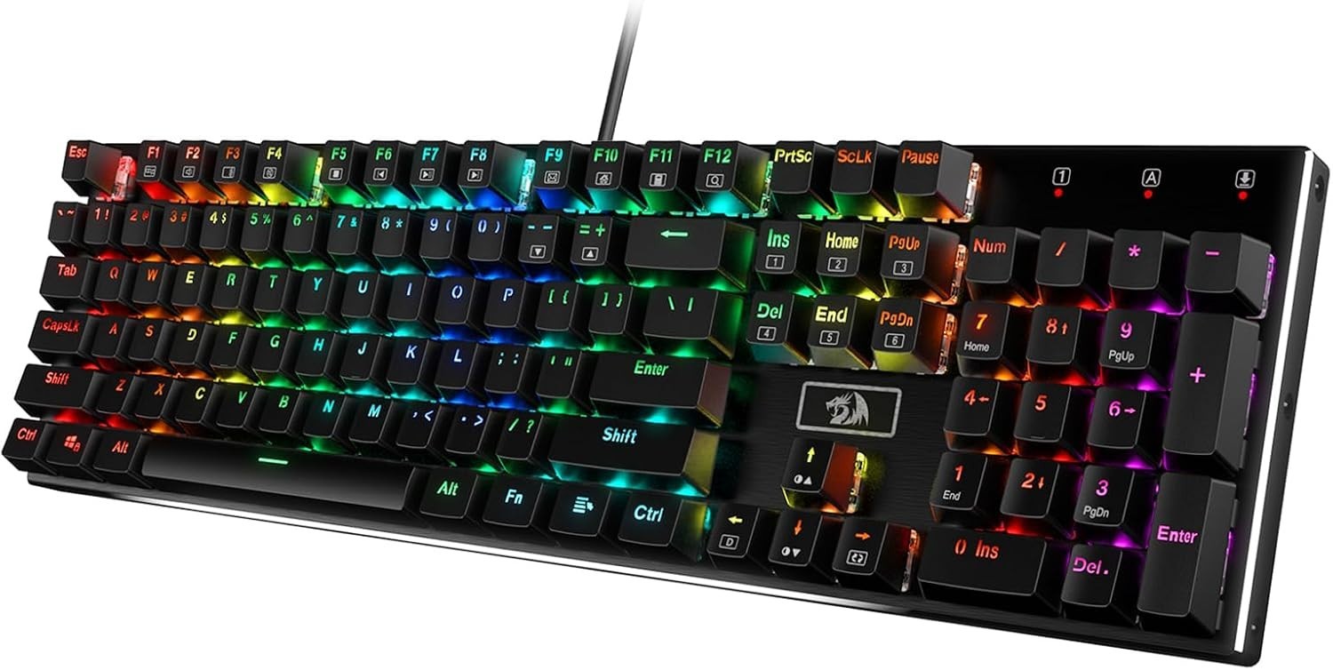 Redragon K556 RGB LED Backlit Wired Mechanical Gaming Keyboard, 104 Keys Hot-Swa