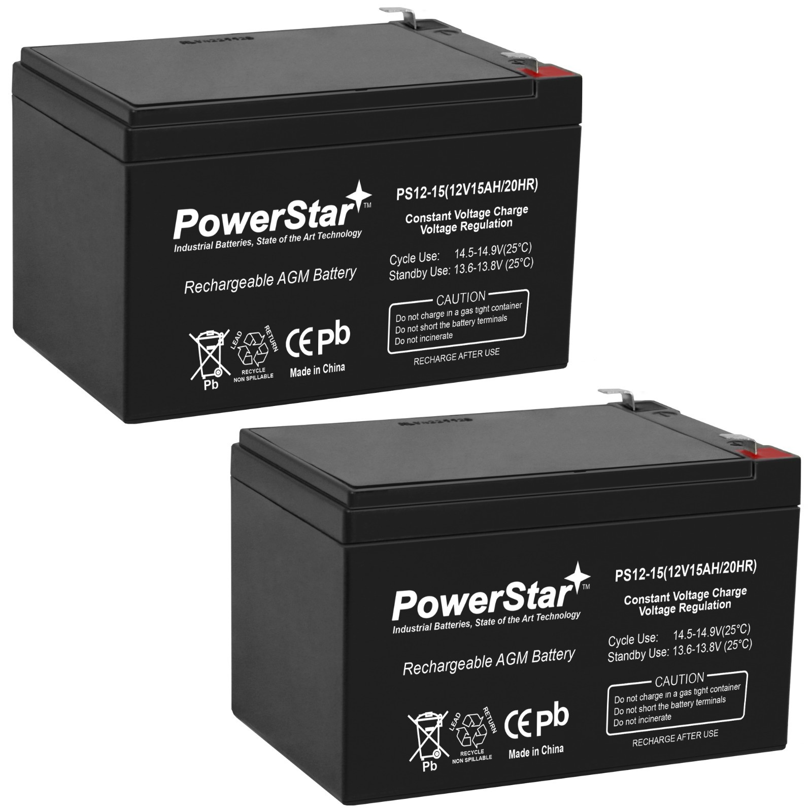 12V 15AH SLA Battery for Razor E500S / MX500 / MX650 - 2PK