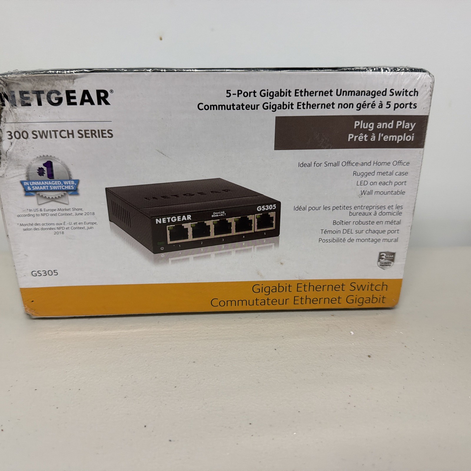 NETGEAR GS305P 5-Port PoE+ Gigabit Unmanaged Switch 63W Desktop Wall Mount Black