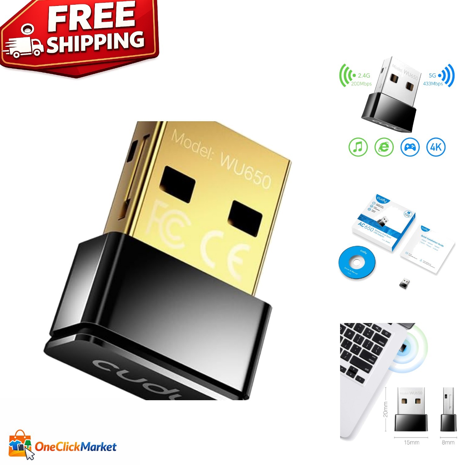AC650 Dual-Band Wireless Adapter with Enhanced Security for All Devices