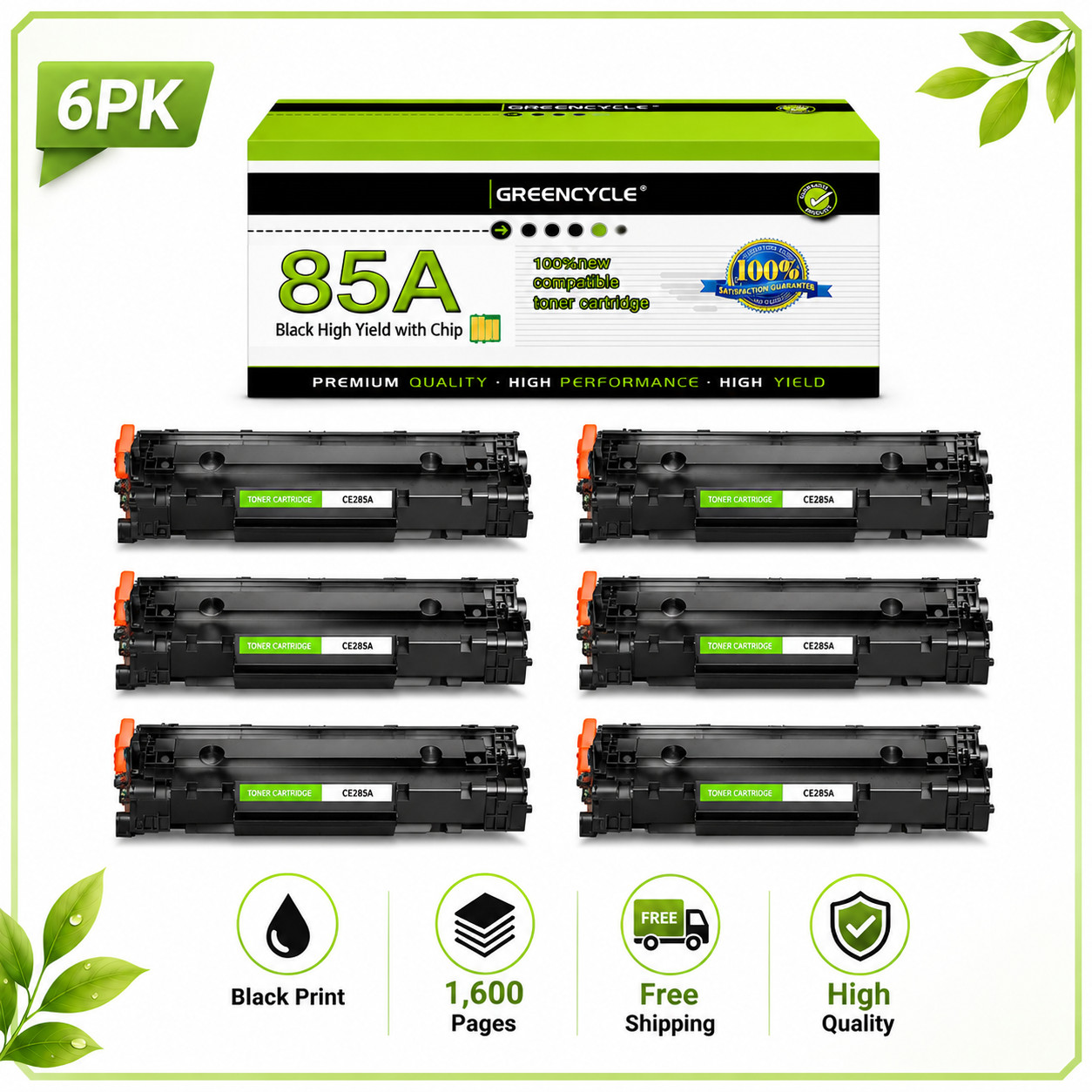6pk CE285A Toner Cartridge For HP 85A Laserjet Pro P1102 P1102W M1132 M1212nf