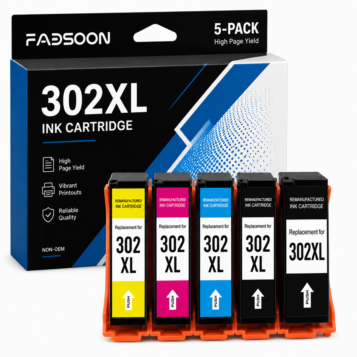 302XL 5PK BK/PBK/C/M/Y High Yield Compatible Ink for Expression XP-6000 XP-6100