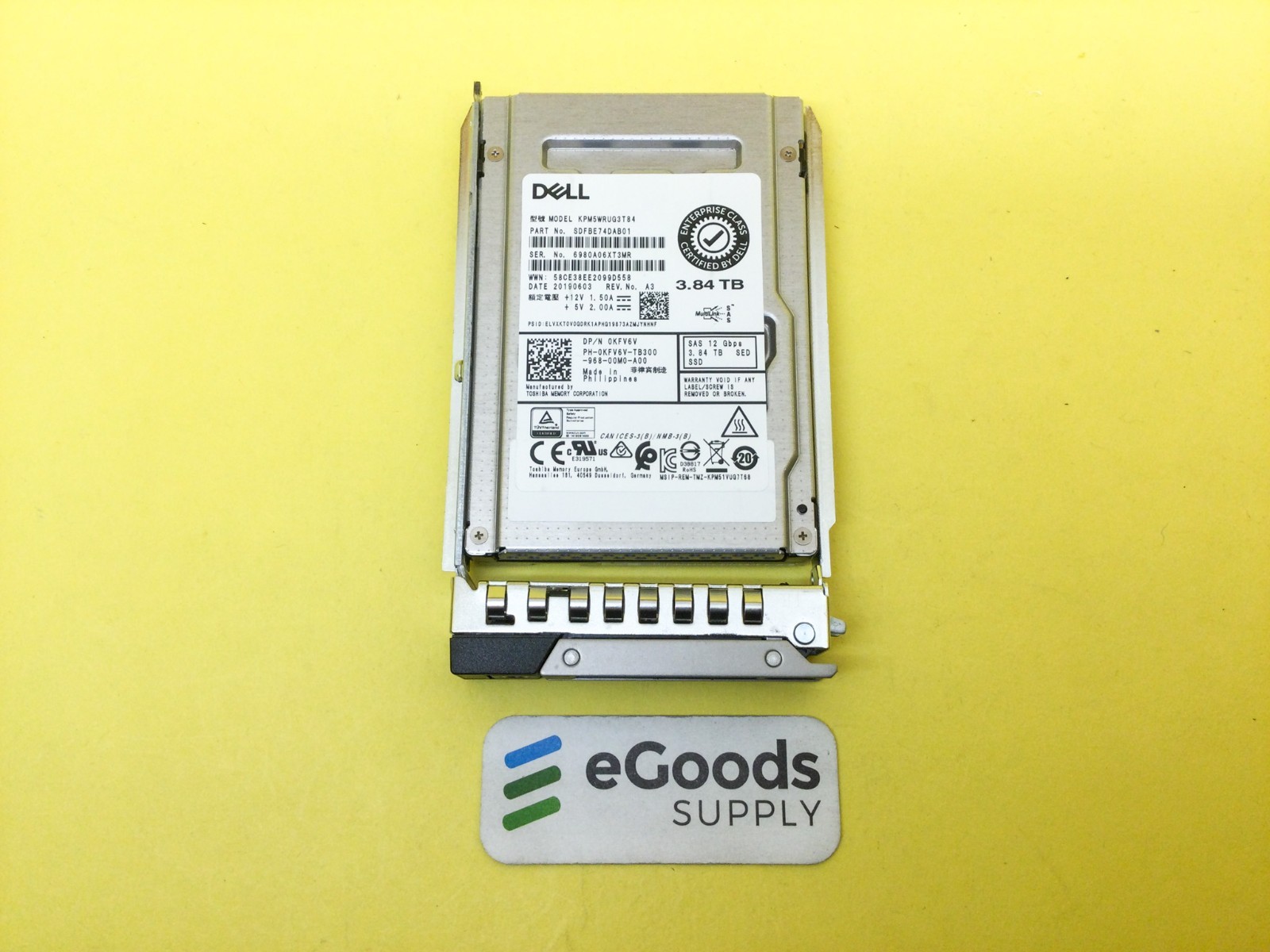 KFV6V Dell 3.84TB 12Gbps SAS Read Intensive TLC 2.5 FIPS SED KPM5WRUG3T84 SSD
