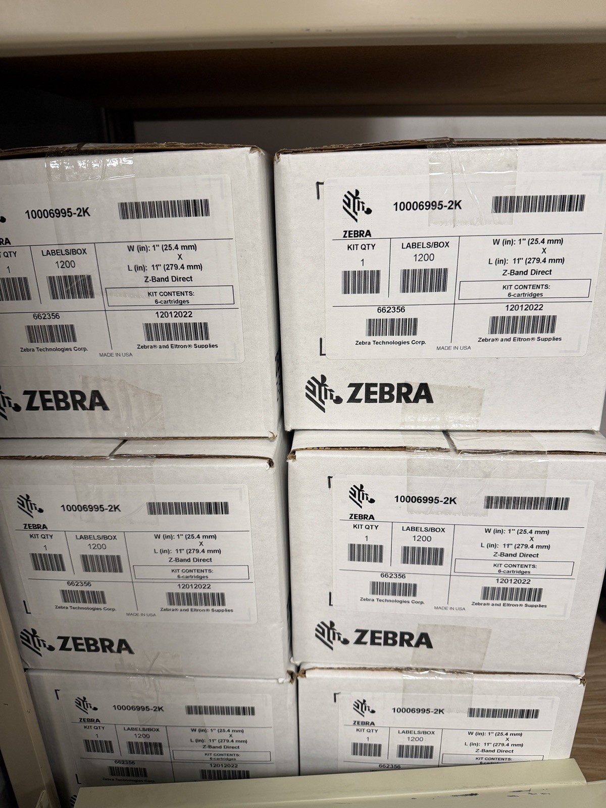 6 Pk Zebra 10006995-2K  1"×11" Adult Z-Band UltraSoft Wristband Cartridge BLUE