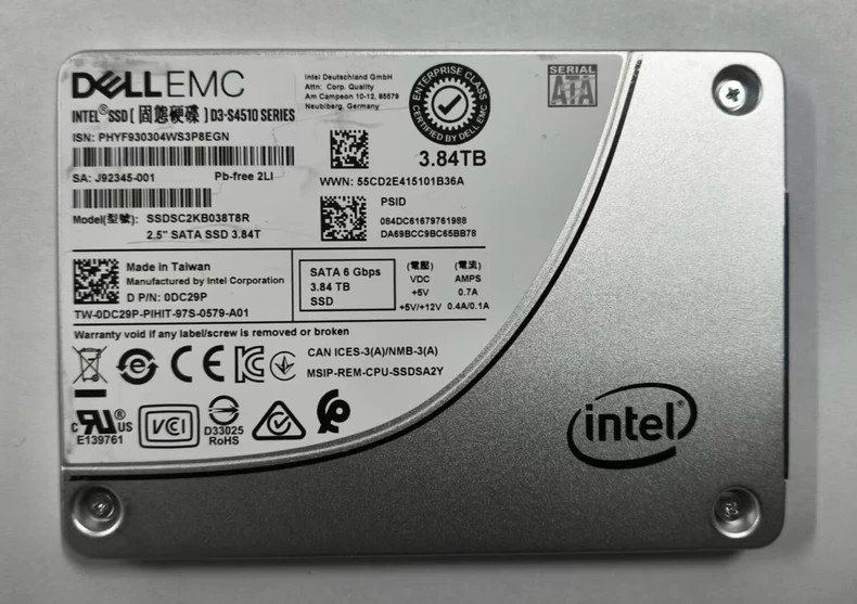 Intel DC S4510 3.84TB Dell EMC SSD 2.5" SATA III 6Gb/s SSDSC2KB038T8R