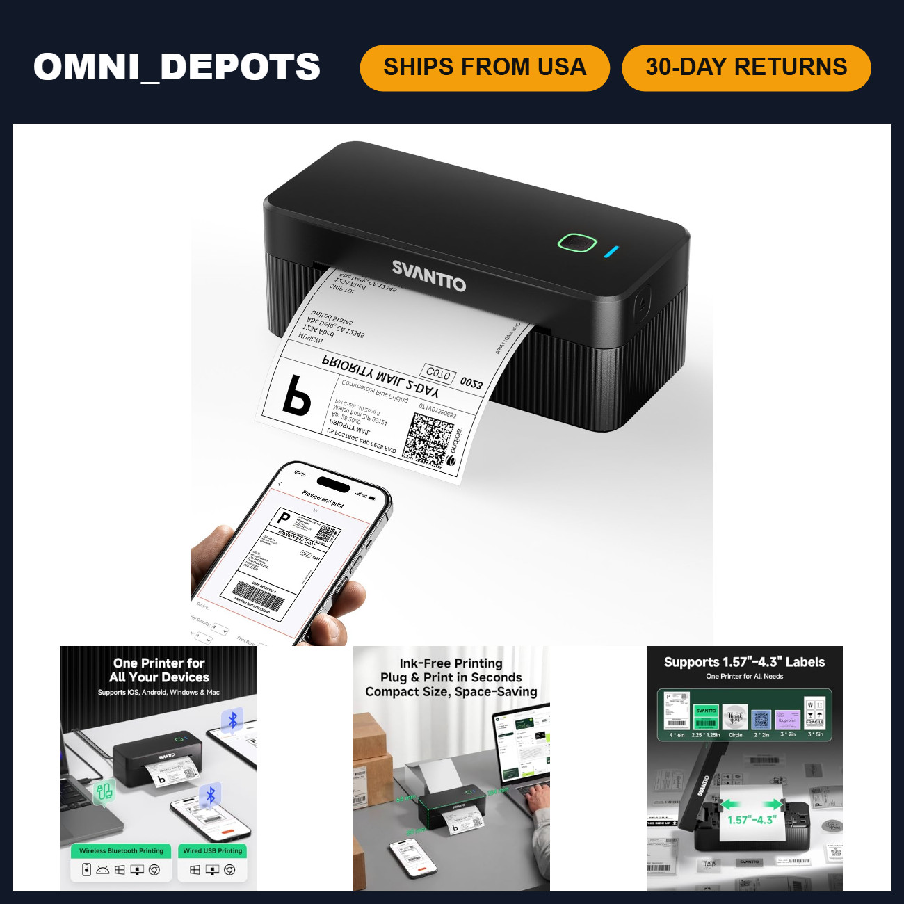 4x6 Thermal Shipping Label Printer - High-Speed, Wireless, Easy Setup, Durable L