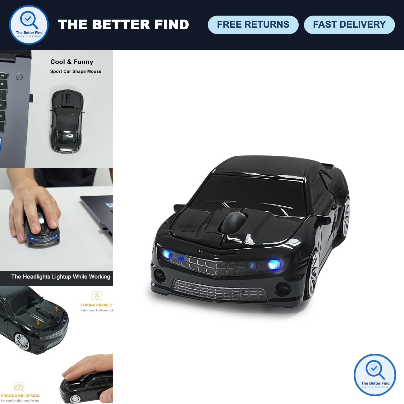 Funny Sport Car Shaped Wireless Mouse, 2.4GHz USB Receiver for Laptop & PC
