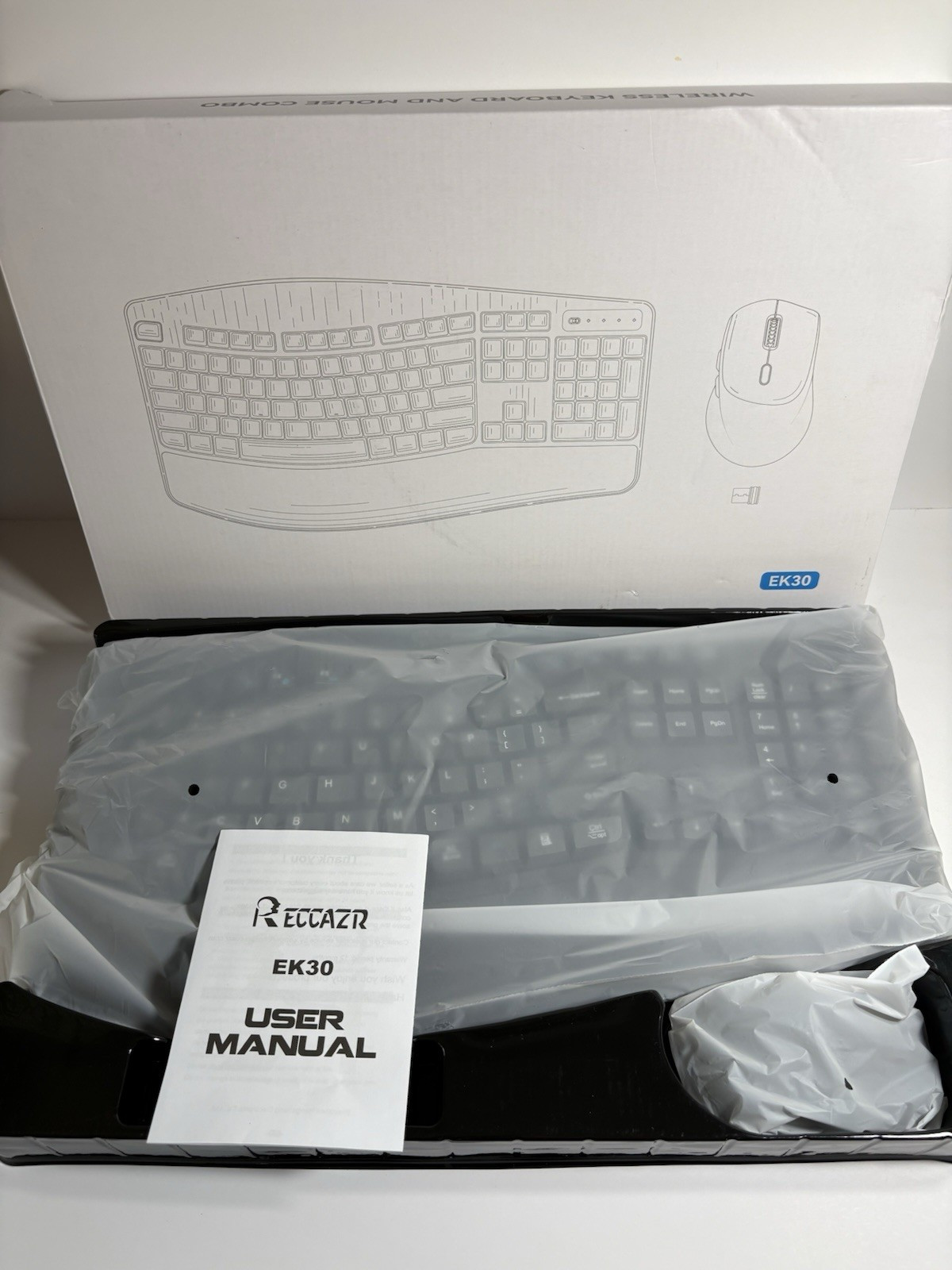 Reccazr EK30 Wireless Ergonomic Keyboard Mouse Bundle Plug & Play Black