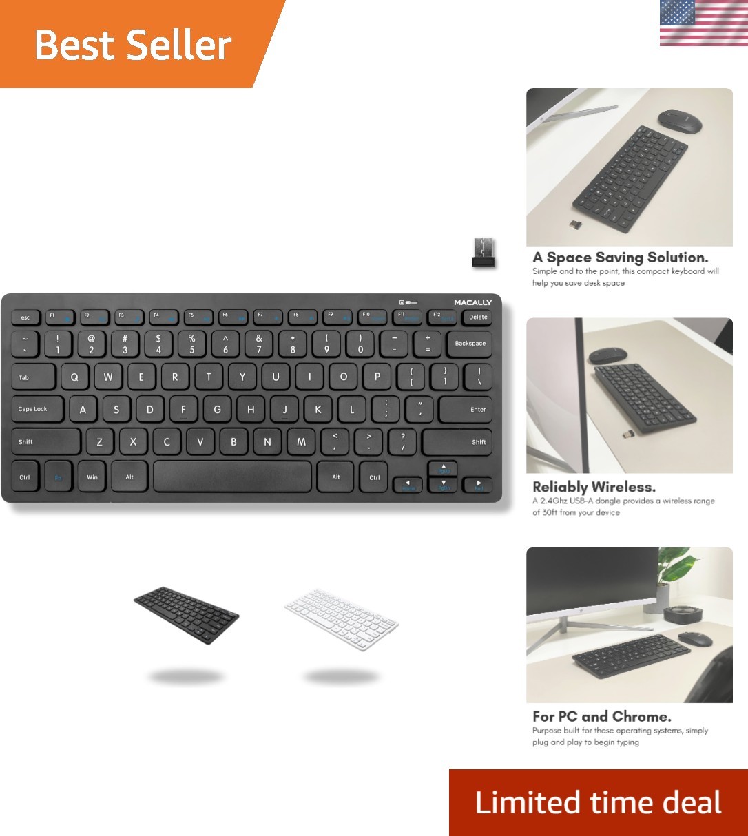 Portable 2.4G Wireless Mini Keyboard with 78 Keys for Travel & Home Office